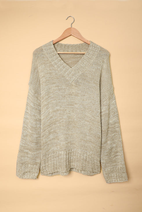 V Neck Drop Shoulder Knitted Sweater